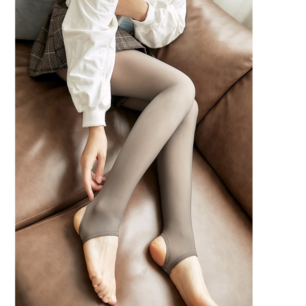 Beige Open toe and heel winter pantyhose. Thick Stirrup Hosiery